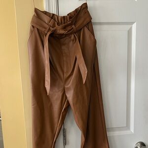 Steve Madden Tan Tie-Waist Faux Leather Trousers